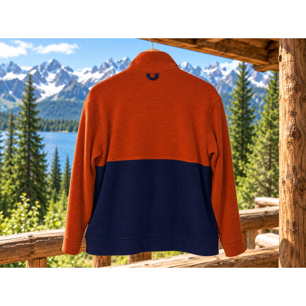 Outdoor Research Trail Mix Snap Pullover II Large Orange Navy Microgrid Fleece