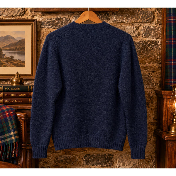 Jamieson's of Shetland Wool Sweater Men's M Navy Blue Brushed Shag Scotland