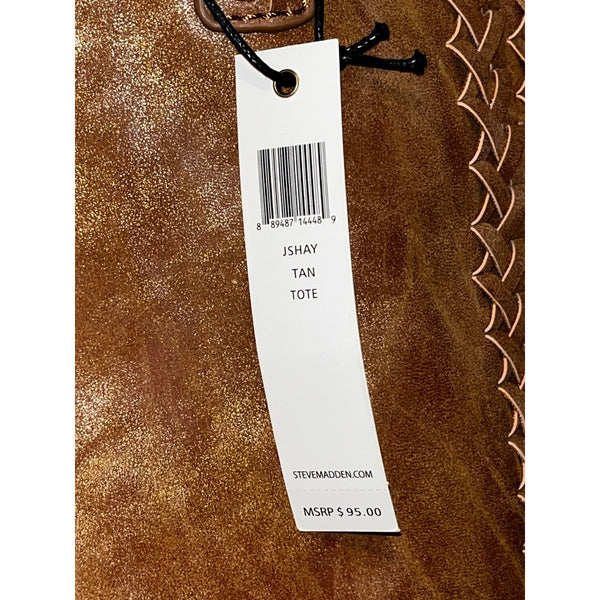 Steve Madden Shay Fax Leather Fringe Trim Large Tan Bucket Tote NWT MSRP $95