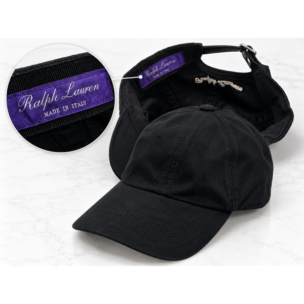Ralph Lauren Purple Label Cotton Leather Ball Cap Black Made Italy Rare Luxury