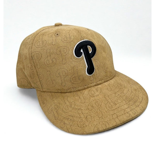 Philadelphia Phillies New Era 59FIFTY Khaki Suede Monogram Fitted Hat 7 1/8