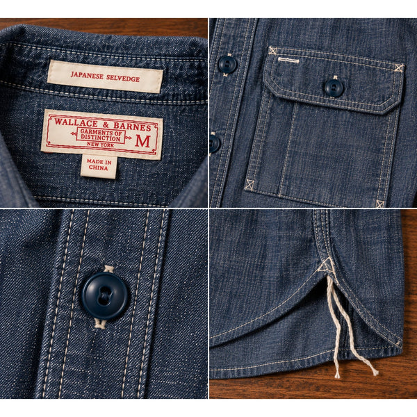 Wallace & Barnes J. Crew Naval Workshirt M Japanese Selvedge Chambray Blue NWOT