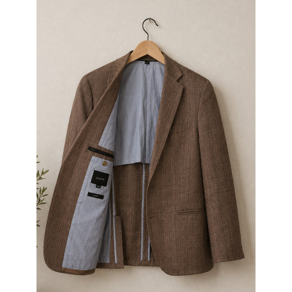 J.Crew Ludlow Blazer Mens 38S Brown Herringbone Linen Silk Italian Sport Coat