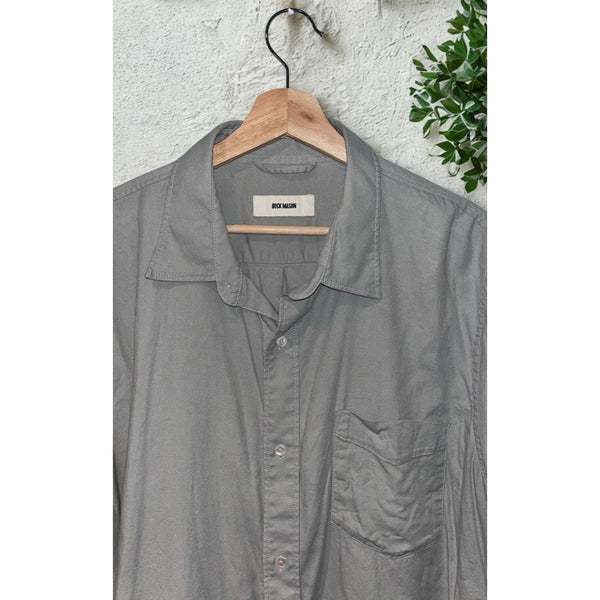 Buck Mason Draped Twill Shirt Men's 2XL Gray Short Sleeve Cotton Rayon Button Up