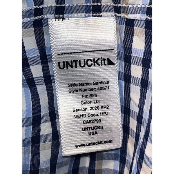 UNTUCKit Sardinia Blue Plaid Button Up Shirt Mens L Slim Fit Nylon Stretch