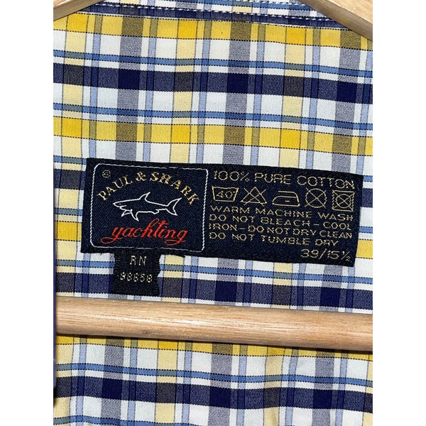 Paul & Shark Yachting Plaid Shirt Men’s 39/15.5 M Short Sleeve Button Down Italy