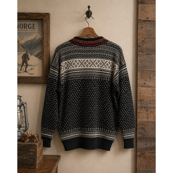 Dale of Norway Setesdal Lusekofte Pullover Sweater Sz. M Black White 100% Wool