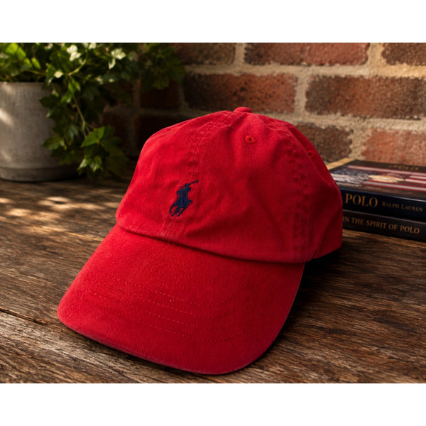 Polo Ralph Lauren Red Strapback Hat Black Pony Logo Adjustable Dad Cap Cotton