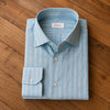 Brioni Mens XL Blue Striped Linen Cotton Button Down Shirt Made Italy Luxury