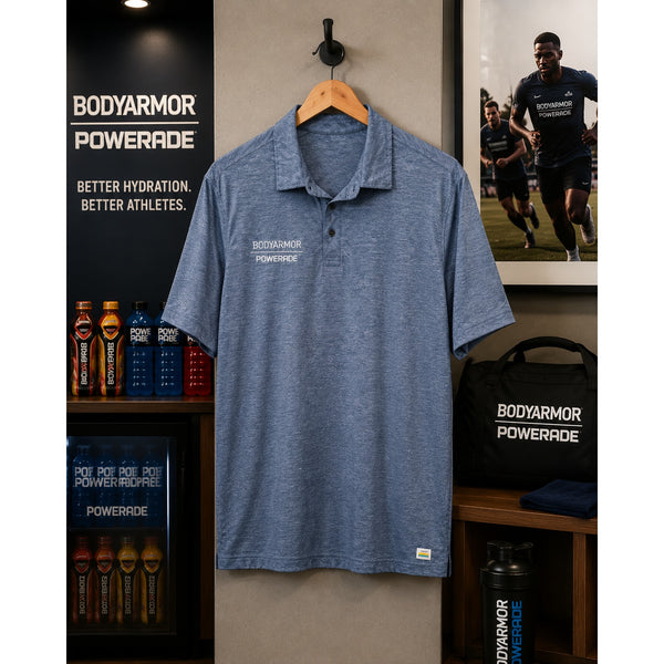 Vuori Strato Tech Polo BodyArmor Powerade Heather Blue Mens Large Performance