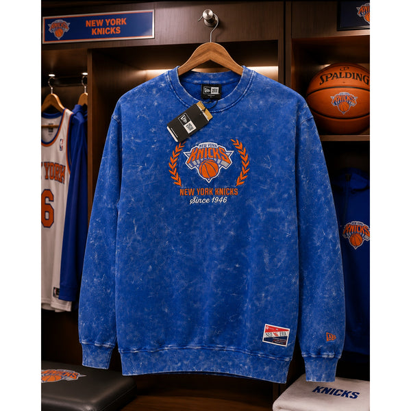 New York Knicks New Era Acid Wash Crewneck Sweatshirt Royal Blue Size L NWT Rare