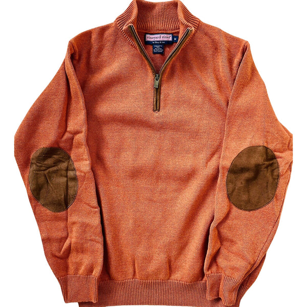 Vineyard Vines Mens Wool Mock Neck Half Zipped Pullover Sweater Orange Size L