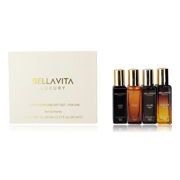 Bella Vita Luxury Men’s Perfume Gift Set 4x20ml CEO GOAT KLUB OUD NIB Sealed
