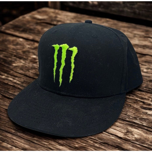 Monster Energy Snapback Hat Black Green Logo Cap Rare Underbrim Print OSFM