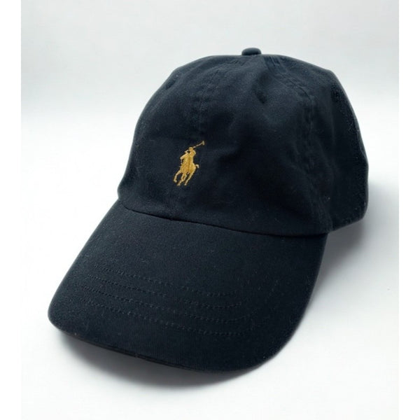 Polo Ralph Lauren Gold Pony Logo Hat Black Adjustable Strapback Rare EUC