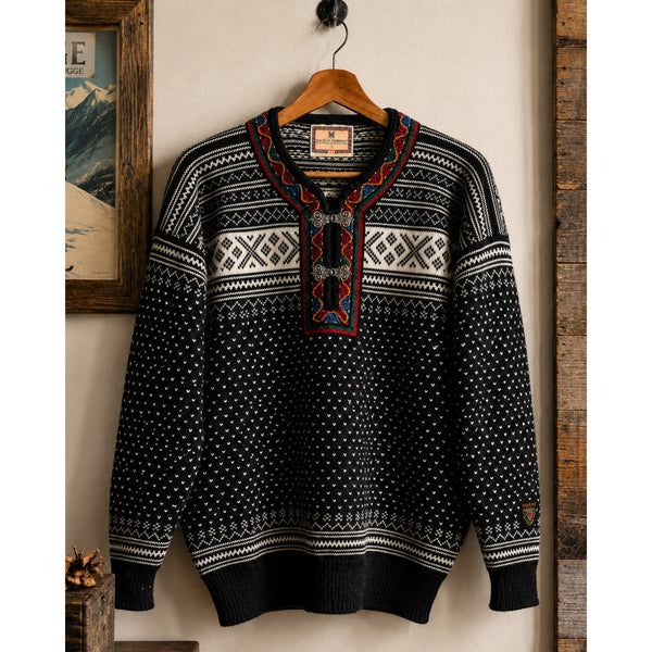 Dale of Norway Setesdal Lusekofte Pullover Sweater Sz. M Black White 100% Wool