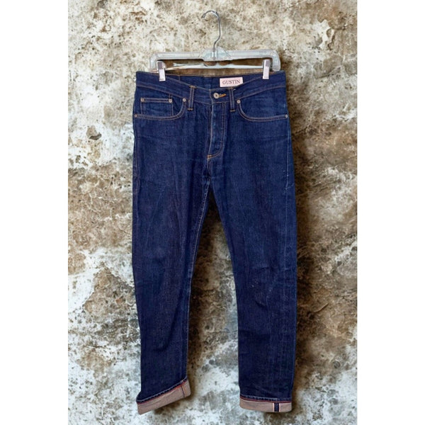 Gustin California Slim Raw Selvedge Denim Jeans Button Fly 32x33 Blue EUC