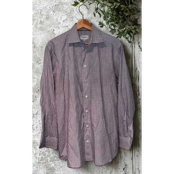 ETON Slim Fit Dress Shirt 16 41 L Purple Check Spread Collar Cotton Luxury