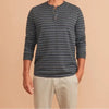 Marine Layer Double Knit Henley Shirt Mens 2XL Gray Blue Striped Long Sleeve NWT
