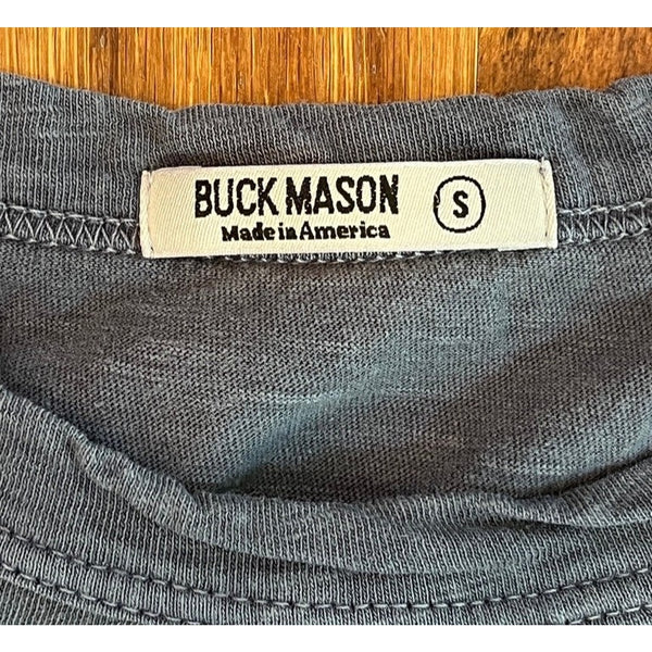 Buck Mason Curved Hem Slub Cotton T Shirt Sz. Small Blue Made in USA BM11001.102
