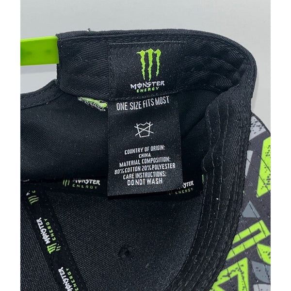 Monster Energy Snapback Hat Black Green Logo Cap Rare Underbrim Print OSFM