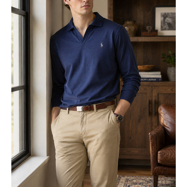 Polo Ralph Lauren Classic Fit Soft Cotton Johnny Collar Polo Shirt Navy L NWT