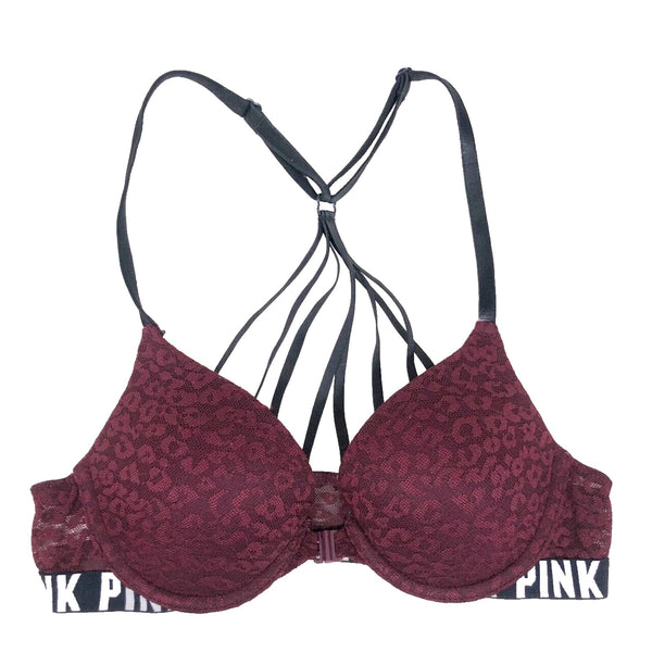 Victoria’s Secret PINK Push-up Front Closure Maroon Leopard Print Bra 36D Women