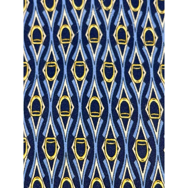 Paolo Gucci Vintage Equestrian Silk Tie Navy Blue Gold Geometric Made in Italy