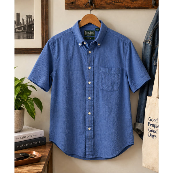 Gitman Bros Vintage Seersucker Button Down Shirt Blue USA Men’s M Cotton EUC