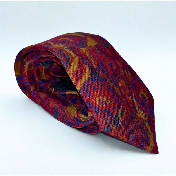 Fendi Roma Handmade Silk Tie Italy Red Blue Gold Abstract Luxury Designer Tie