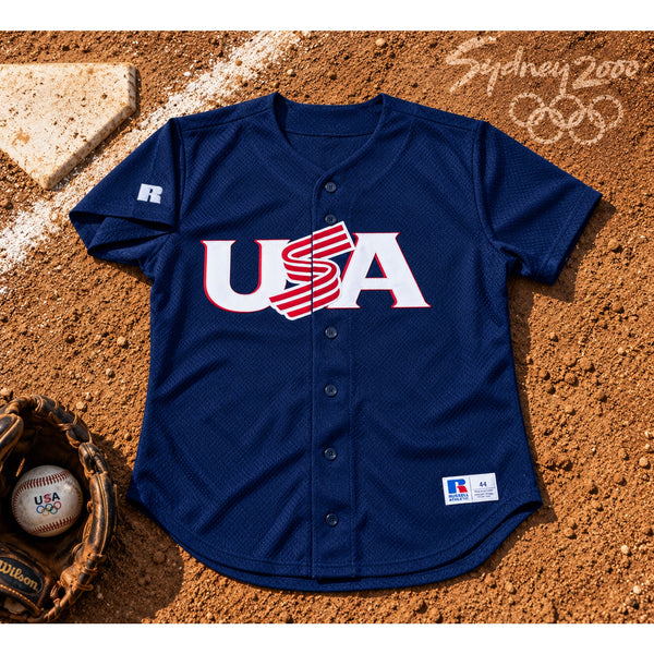 Team USA Baseball Russell Athletic Jersey Sz 44 L 2000 Olympics USA Made Vintage