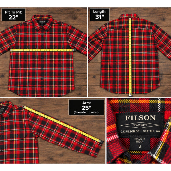 C.C. Filson Vintage Flannel Work Shirt Sz. S Red Black Gold Plaid 11010689 NWOT
