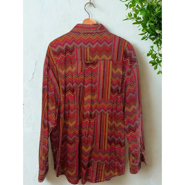 The Territory Ahead Aztec Boho Knit Shirt Mens XL 90s Vintage Heavy Cotton