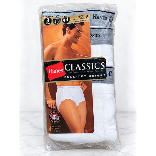 Hanes Classics Full Cut Briefs 3 Pack Size 44 White Grey Vintage 2002 NOS USA