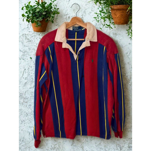 Polo Ralph Lauren Rugby Shirt Mens XL Colorblock Elbow Shoulder Patches USA VTG