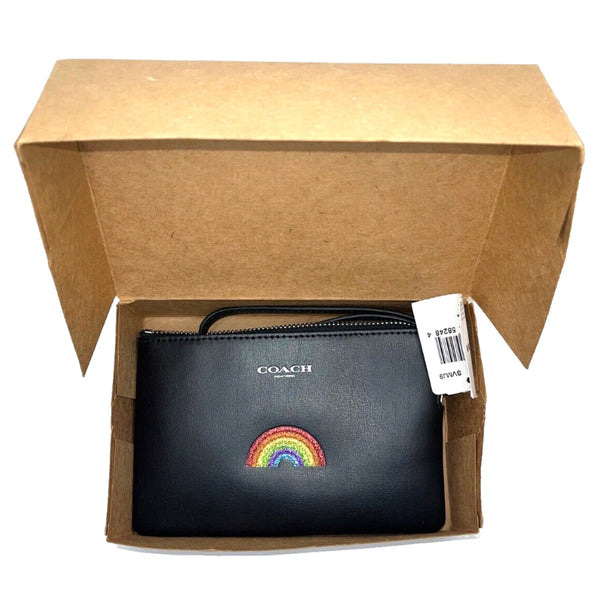 Coach Rainbow Corner Zip Wristlet Wallet F26938 Black Leather NWT $95 MSRP