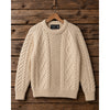 Standun Aran Irish Wool Fisherman Cable Knit Sweater Men's S Cream Handmade