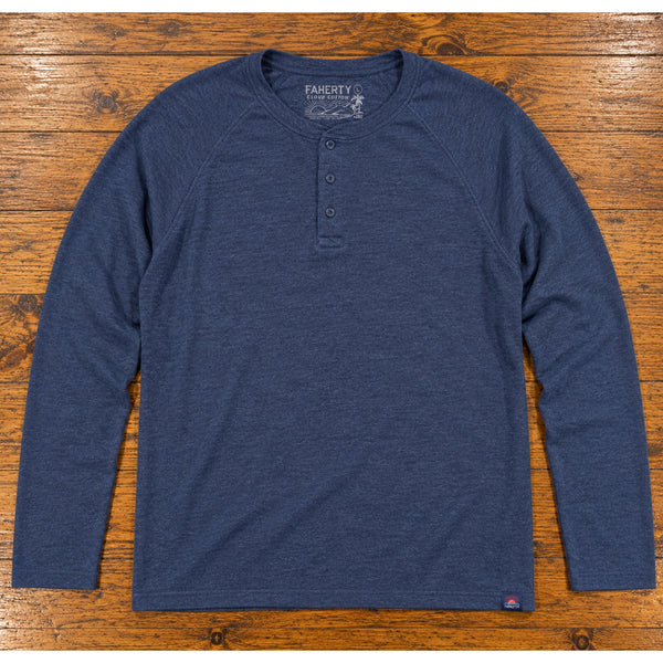 Faherty Cloud Cotton Henley Men's L Navy Heather Pima Modal Super Soft Peru