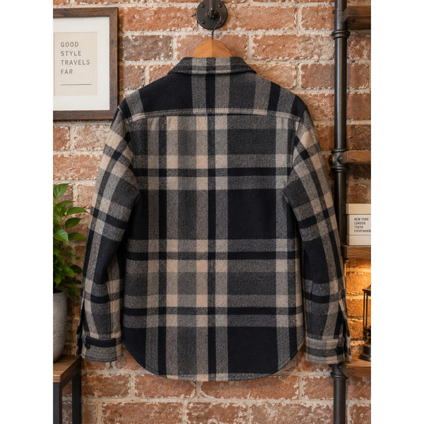 Wallace & Barnes Wool Blend Plaid CPO Shacket Shirt Jacket Mens Small Navy Gray