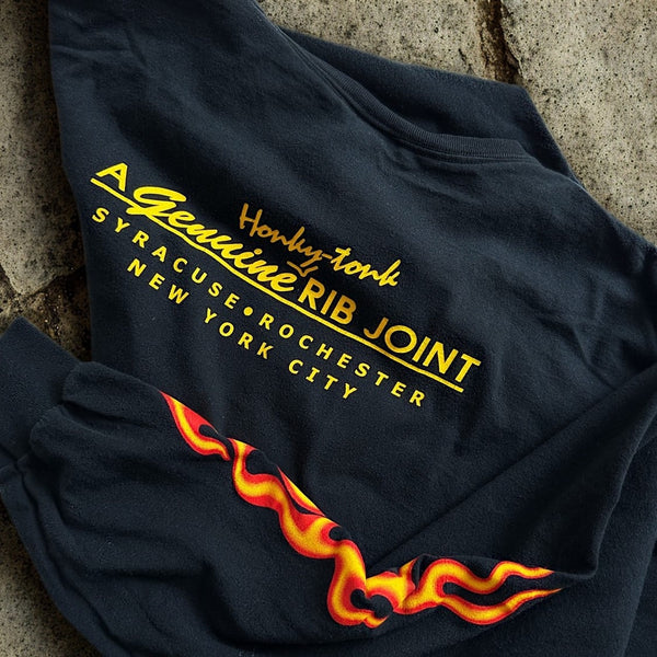 Dinosaur Bar-B-Que Flame Long Sleeve Shirt Black M Syracuse NY Y2K Vintage
