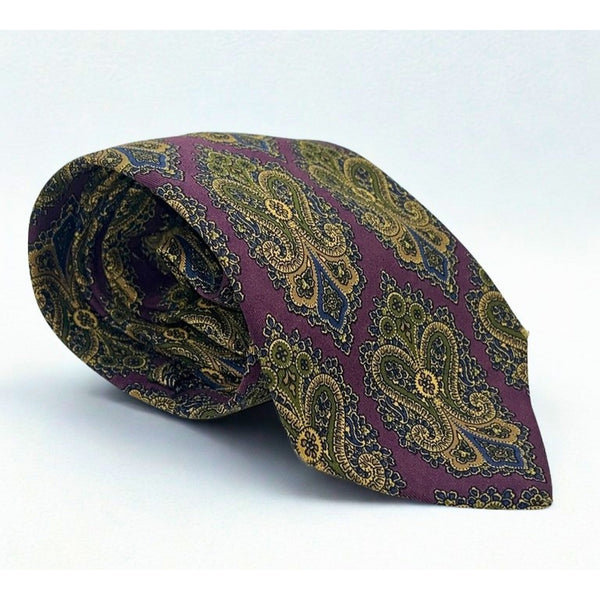 Coach Silk Tie Purple Gold Paisley Floral Italy Classic Luxury Necktie