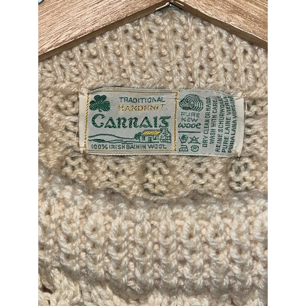Carraig Donn Aran Irish Wool Sweater Men's S Cream Cable Knit Fisherman Handmade