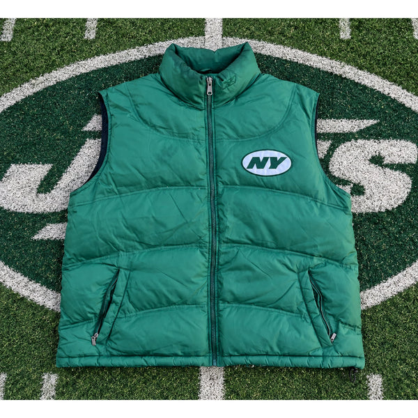 New York Jets Reebok NFL On Field Down Puffer Vest Men's 2XL Green Full Zip