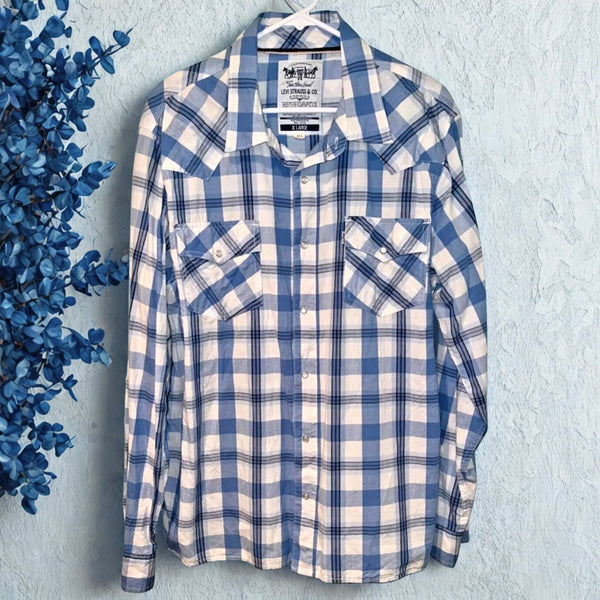 Levis The Two Horse Brand Western Long Sleeve Pearl Snap Plaid Shirt XL