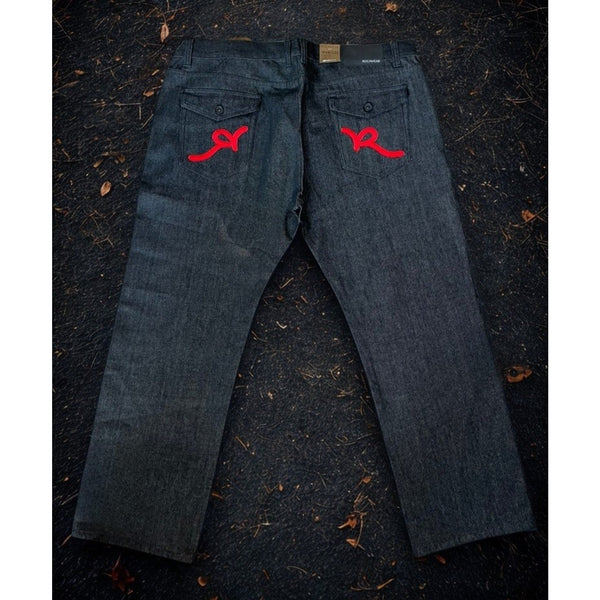 Rocawear Jeans 48x32 Vintage Deadstock Classic Fit R Flap Raw Black Red NWT