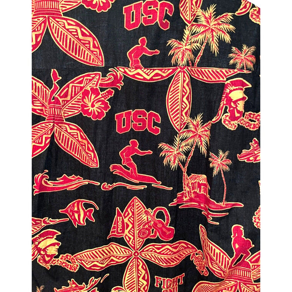 USC Team Trojans NCAA Luau Hawaiian Surfing Print Button Up Casual Shirt Sz. M