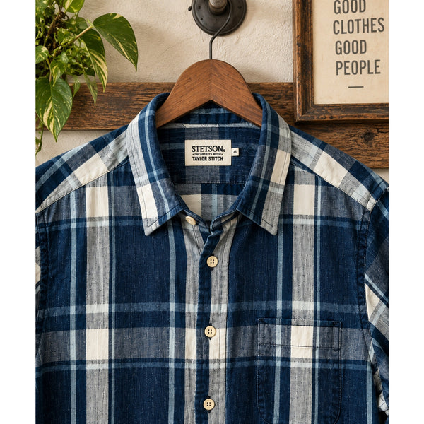 Taylor Stitch x Stetson California Shirt Sz. 2XL 46 Indigo Plaid Organic Cotton