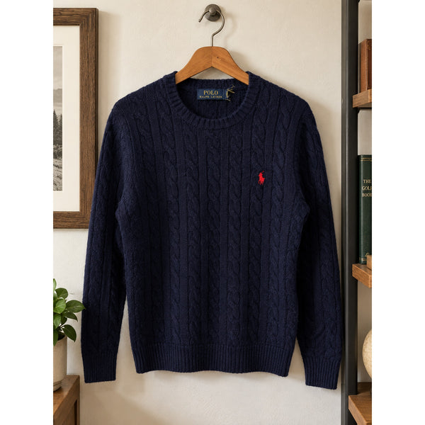 Polo Ralph Lauren Wool Cashmere Cable Knit Crewneck Sweater Men's Large Navy