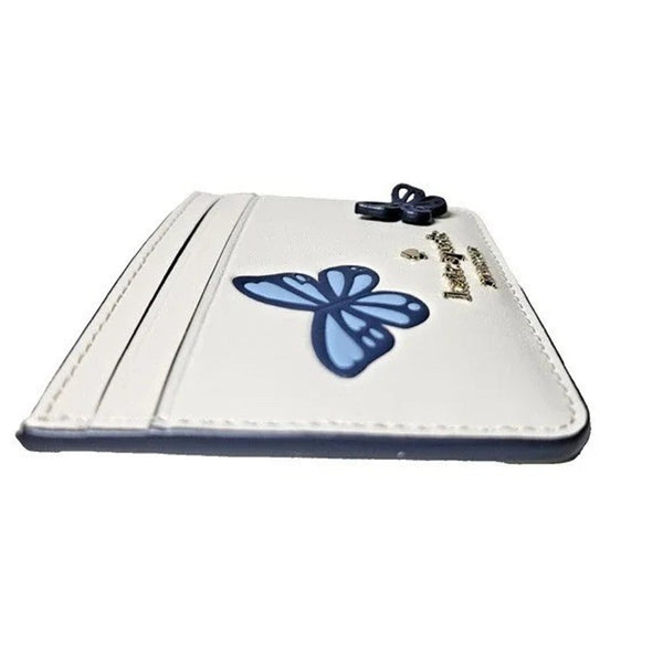 Kate Spade Flutter Fly Butterfly Leather Card Holder White Blue NWOT MSRP $99