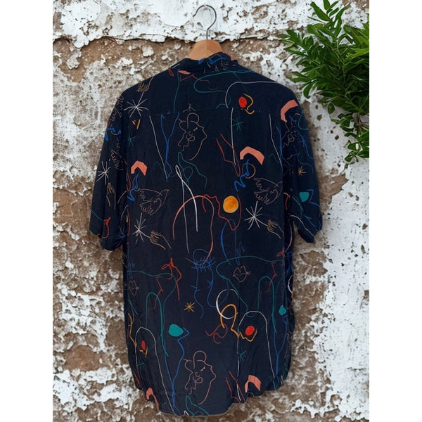 Portuguese Flannel Doodle 2 Vacation Shirt 2XL Navy Art Print Camp Collar